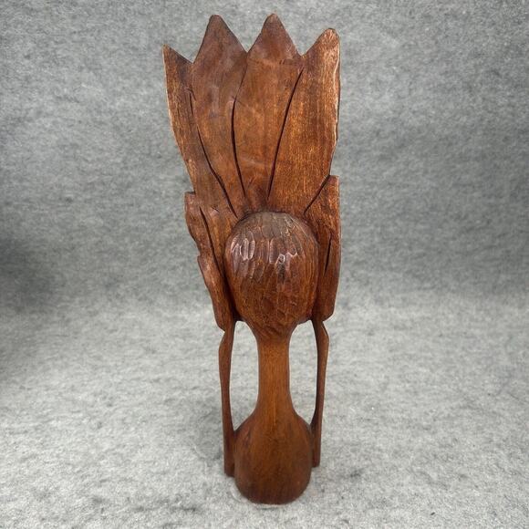 MCM VTG Afro-Caribbean Hand Carved Wood Woman Head Bust Sculpture Leaf Crown - Picture 3 of 7